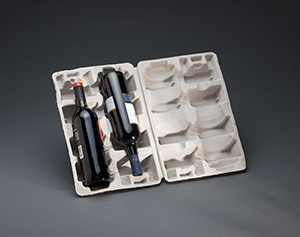 2-Pack molded fiber clamshell for 750 ML bottles 